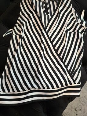 White House Black Market Black & White Striped Wrap Tank